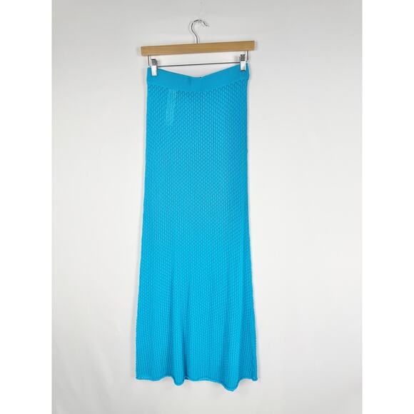 Zara Women's Pointelle Sweater Skirt Set Small Medium Turquoise Bloggers Fav - Picture 8 of 15